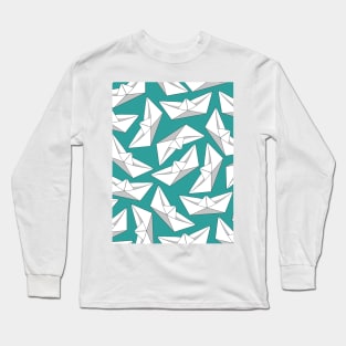 Origami Boat Turquoise Long Sleeve T-Shirt